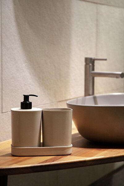 stilsenin34 Beige Creative 3 Piece Bathroom Set - Liquid Soap Dispenser, Toot...