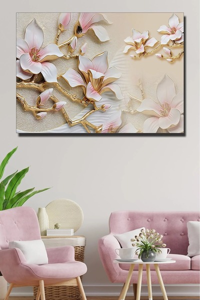 CANVASUM Harmony of Gold and Pink Decorative Flowers Canvas Painting Ar030375