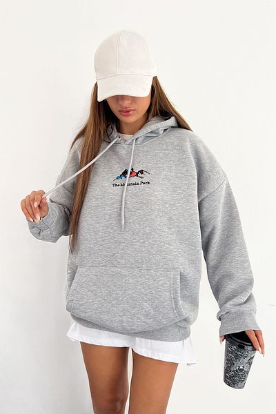 Sun Victoria Φούτερ Unisex Oversize με κουκούλα γκρι 3 νήματα με κεντημένο χτενισμένο βαμβάκι