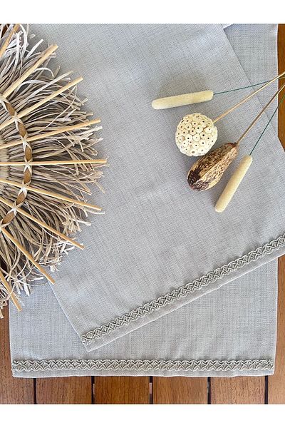 desen izmir Linen Linen, Jute Texture, Gray Color Square Runner Blanket