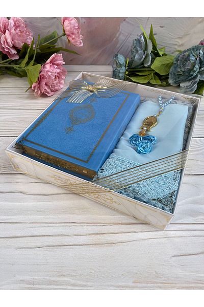 DuhaİslamiHediyelik Luxury Prayer Set Prayer Rug Rosary Shawl Holy Quran Dowry Bundle Home Concept