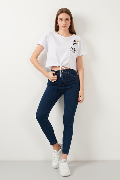 byhaziran butik Μπλε ψηλόμεσο Skinny Lycra Γυναικείο Τζιν - Μήκος Αστραγάλου