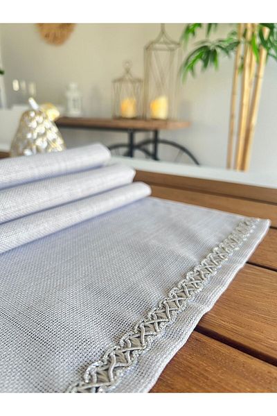desen izmir Linen Linen, Jute Texture, Gray Color Square Runner Blanket