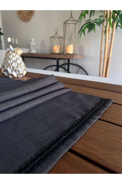 desen izmir Linen Linen, Jute Texture, Anthracite Color Square Runner Blanket