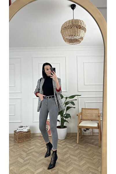 byhaziran butik Pantaloni cu talie înaltă, slim, slim, cu picior subțire, blu...