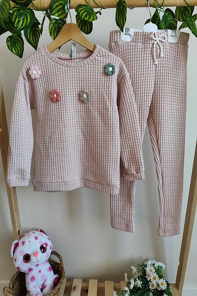 DFN Set dublu din țesătură texturată cu broderie de flori (potrivit pentru creșă/grădiniță.)