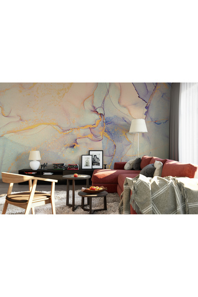 Plustablo Doğal Mermer Görünümlü Krem Bej Duvar Kağıdı, Soyut Natural Duvar Kağıdı, Yatak Odası Duvar Kağıdı