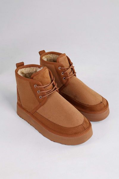 Shoeberry Damen-Stiefel „Buggys Tan Furry Inside“ aus kurzem, flachem Wildleder aus braunem Textil
