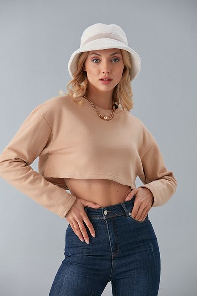 Cosy&Chic Γυναικείο φούτερ Cream Crew Neck Crop