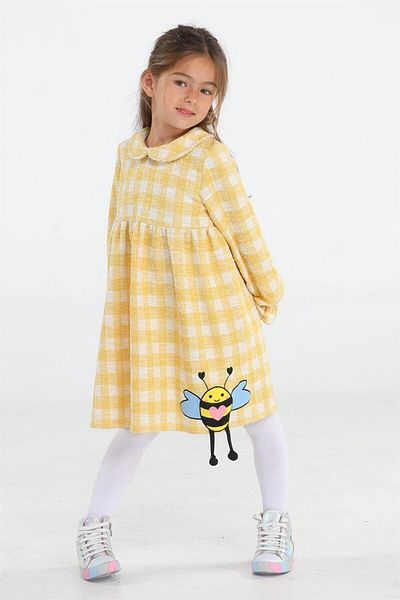 BELLA NOTTE Bee Yellow Baby Collar Plaid Girl's Dress Bn-074