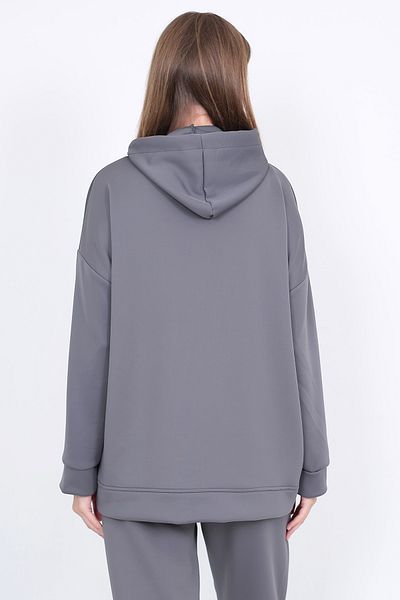 Lamirella Women's Anthracite Scuba Hooded Sweatshirt Oversize extra long