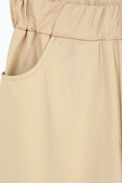 Puane Pantaloni bej cu aspect piele cu talie elastică Pnt18135