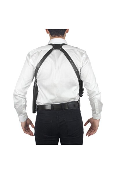 Polis Sepeti Dik Deri Koltuk Altı Tabanca Kılıfı Çift Şarjörlüklü Siyah-unive...