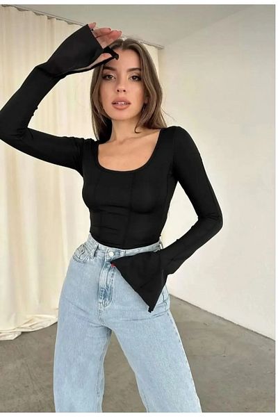 ModernLooks Damen-Basic-Crop-Top mit spanischen Ärmeln