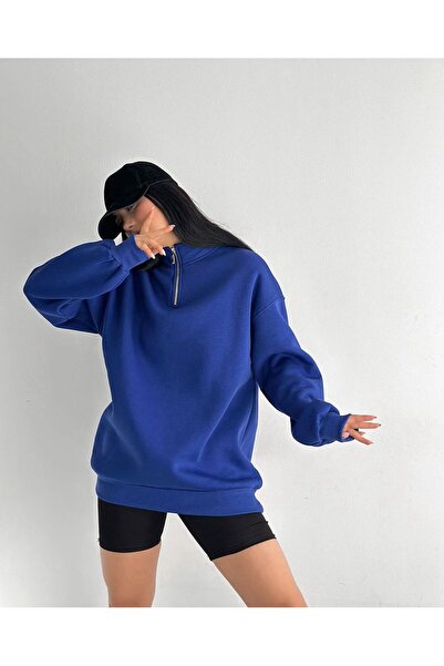 NewCabin Синій унісекс унісекс на пів-блискавці короткий зимовий бавовняний фліс Saxe На флісі