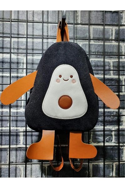 Daj Company Cute Avocado Black Plush Kids Backpack