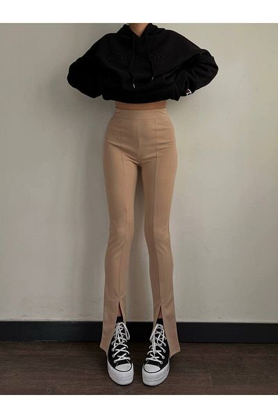 LB Laluna Butik Women's High Waist Slit Detailed Trousers