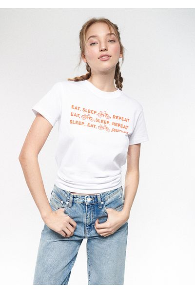 Mavi Tricou alb cu imprimeu Eat Sleep, cu croiala normală / croială normală 1611257-620