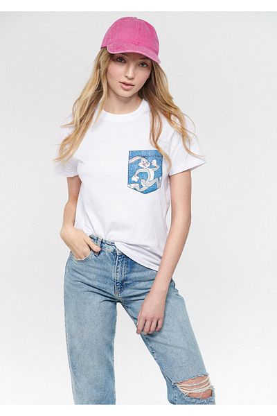Mavi Tricou alb cu imprimeu Bugs Bunny, cu o formă lejeră/cu o formă lejeră 1611516 -620