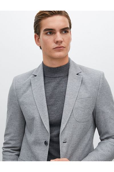 Koton Jachetă Blazer Buzunar Dublu Slim Fit Texturat Mono Guler