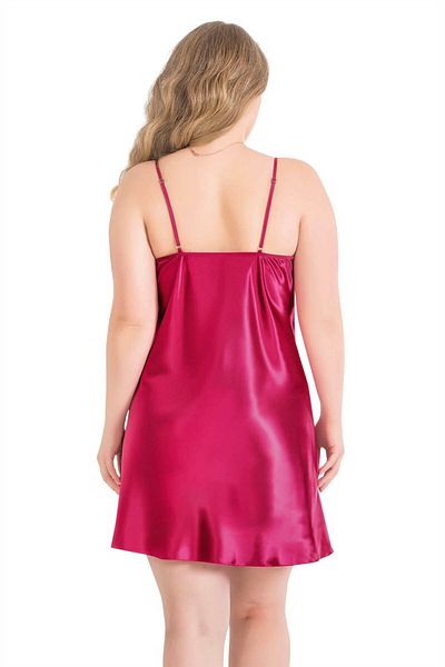 PRIMODA Plus Size Cherry Short Satin Nightgown 2057