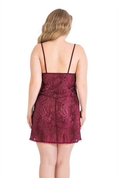 PRIMODA Cămașă de noapte scurtă jacquard burgundă mărime mare 2069