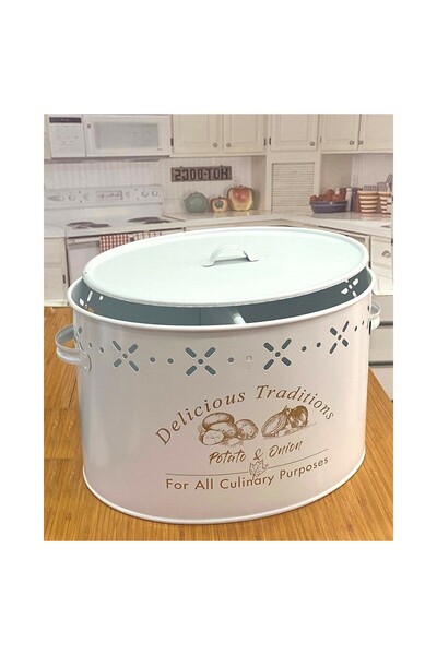 LUCKYHOMES Büyük Boy 2 Bölmeli Lüx Metal Patates-Soğan Kovası-Beyaz