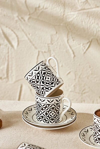 Emsan Std Verano New Bone - Black Classic Coffee Cup Set for 6 People 90 ml