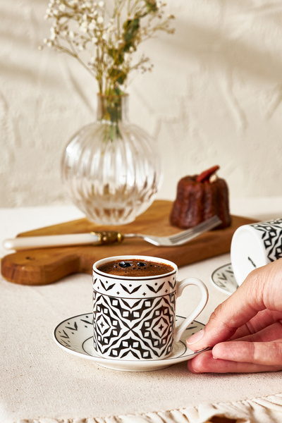 Emsan Std Verano New Bone - Black Classic Coffee Cup Set for 6 People 90 ml