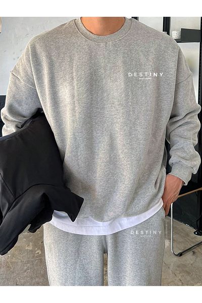 aynewmoda Men's Destiny Printed Sweatshirt Tracksuit Bottom-Top Set