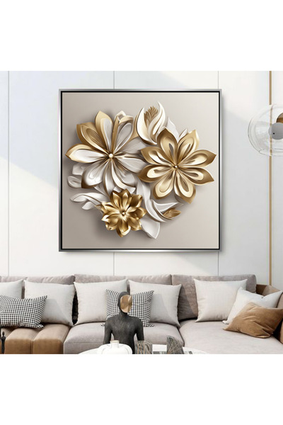 Markazip Gümüş Metal Çerçeveli Kanvas Tablo 70x70cm Kod: Lh107-k