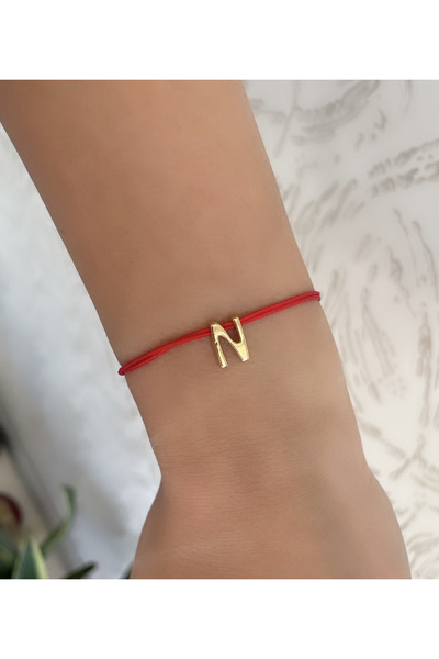 SİSTORİZE Your Luxury N Harf Altın Kaplama Kırmızı İp Bileklik
