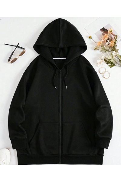 AFROGİYİM Ζακέτα με φερμουάρ Unisex Απλό Unprinted Oversize Fleece Zipper