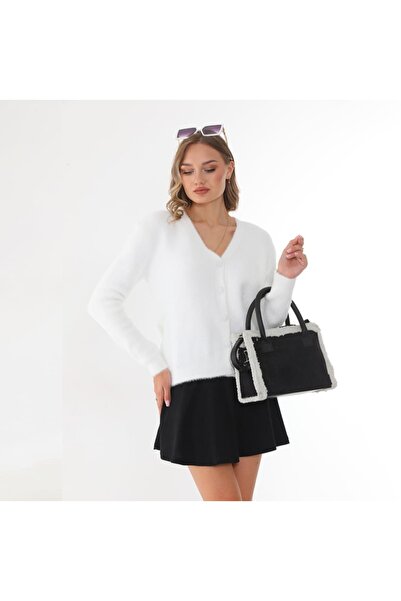 Butik Şans Buttoned V-Neck Bearded Cardigan