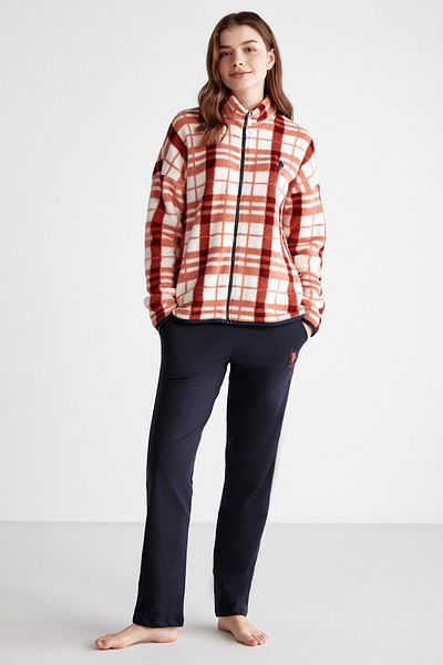 U.S. Polo Assn. Top pijama de iarnă 100% Polarka cu fermoar și buzunare de culoare uni