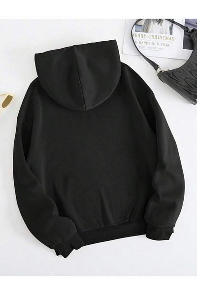 AFROGİYİM Unisex Smile Printed Oversize Ζακέτα με κουκούλα με φερμουάρ