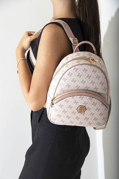 Silver Polo Ασημί & Polo Pink - Salmon Sp945 Γυναικείο σακίδιο πλάτης