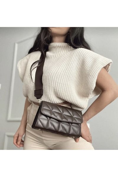 PurpleART Dámská hnědá prošívaná taška přes rameno s nastavitelným sloupkovým popruhem