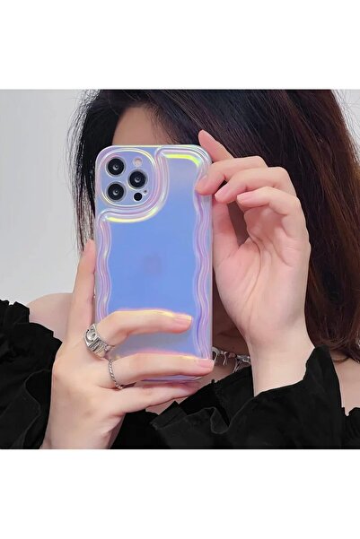 HyperAge iPhone 14 Pro Max Uyumlu Hologram Kılıf Zigzaglı Puffer Renk Geçişli Darbeye Dayanıklı Silikon Kapak