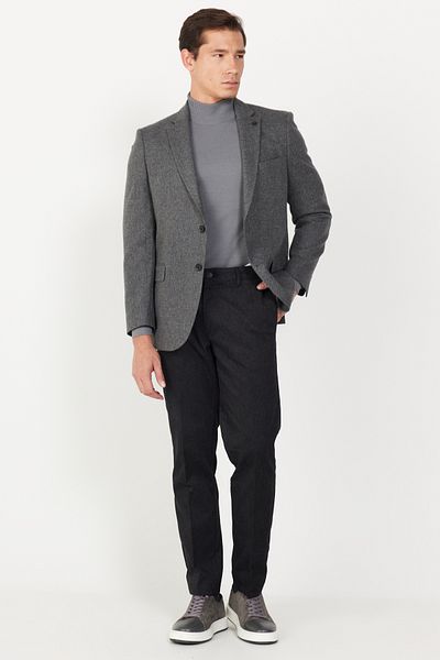ALTINYILDIZ CLASSICS Ανδρικό μάλλινο μπουφάν Anthracite-Grey Comfort Fit Casual Cut με μονόχρωμο γιακά
