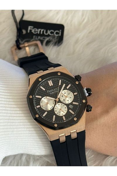 Ferrucci Fc14345.05 Black Color Steel Cord 3 Atm Waterproof Function Men's Wristwatch