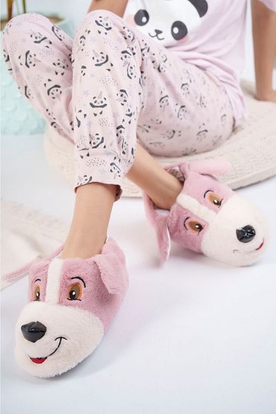AlbiShoes Χειμερινές βελούδινες μπότες για το σπίτι με χαριτωμένη φιγούρα σκύλου - Παντόφλες μαλακής σόλας (30-40)