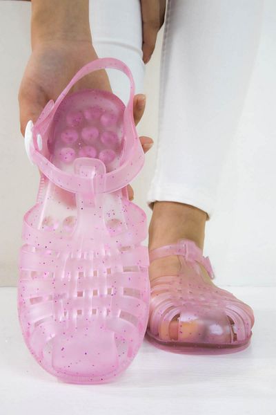 sermoda Soft Plastic Sea Shoes Women's Sandals Transparent Glitter Pink