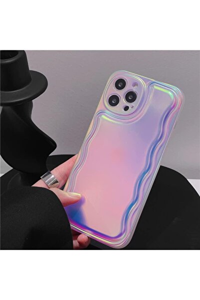 HyperAge iPhone15 Pro Max Uyumlu Hologram Kılıf Zigzaglı Puffer Renk Geçişli Mat Silikon Kapak