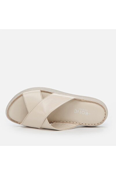 Hotiç Genuine Leather Beige Women's Slippers
