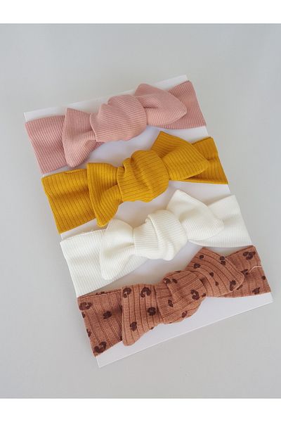 swan butik Baby Girl Child Colorful Bandana Buckle Set 4-Piece Powder Mustard Cream Spotted Brown