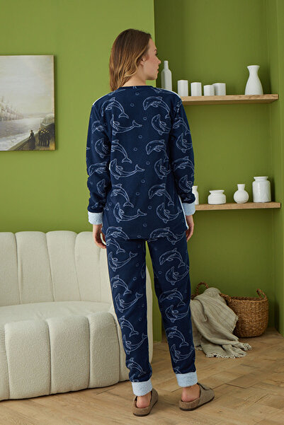 pijamacity Desenli Nakışlı Polar Pijama Takımı