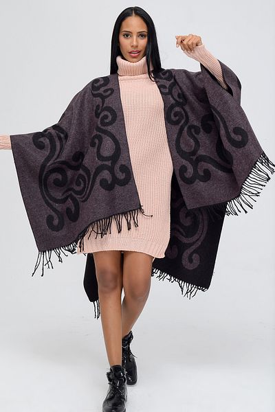 Forum Fashion P001 Keel Patterned Jacquard Poncho