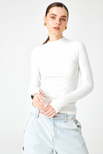 Ladima بدلة نسائية بيضاء أساسية ناعمة الملمس مع تفاصيل الأصابع