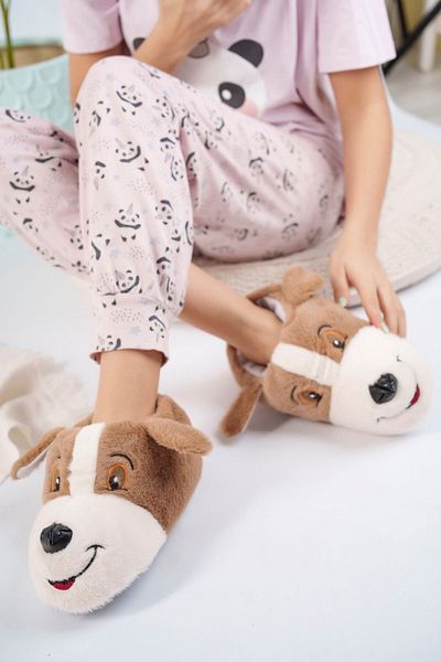 AlbiShoes Χειμερινές βελούδινες μπότες για το σπίτι με χαριτωμένη φιγούρα σκύλου - Παντόφλες μαλακής σόλας (30-40)